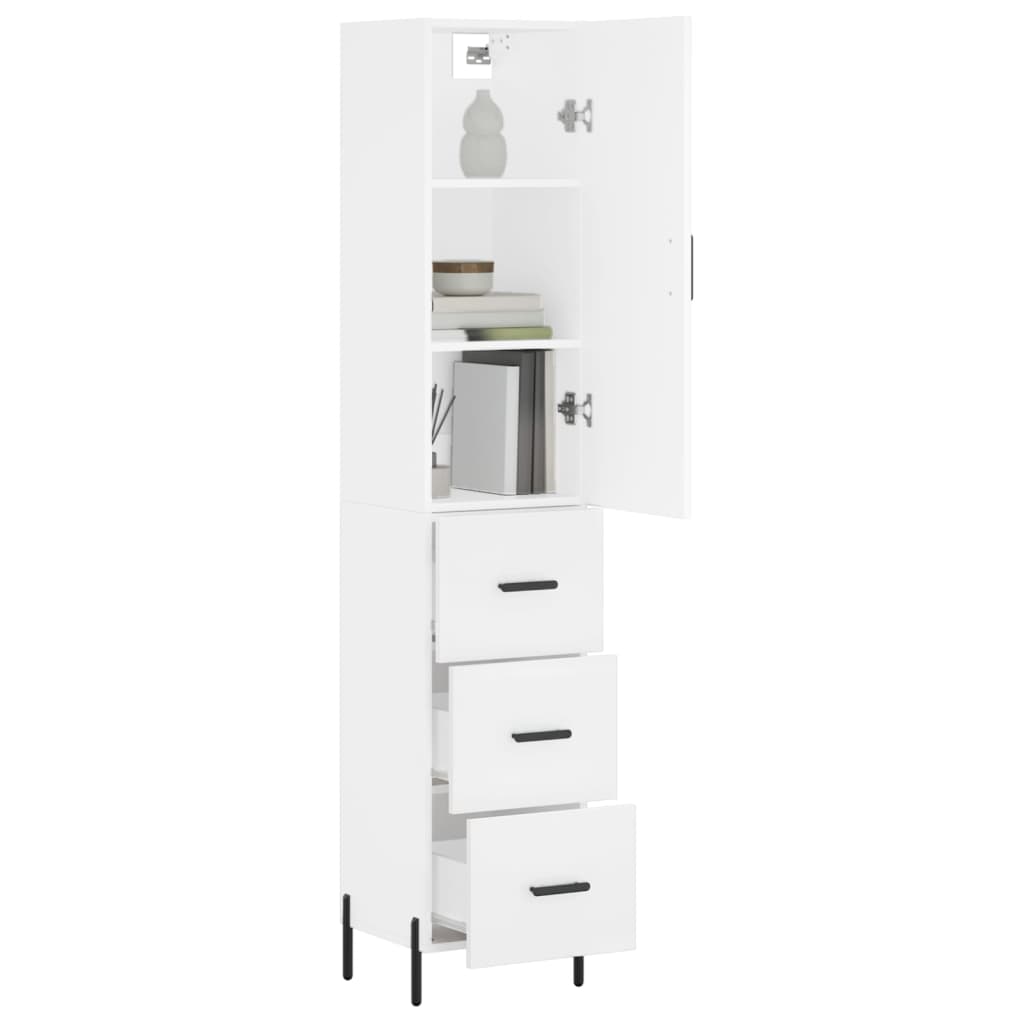 Highboard hvit 34,5x34x180 cm konstruert tre
