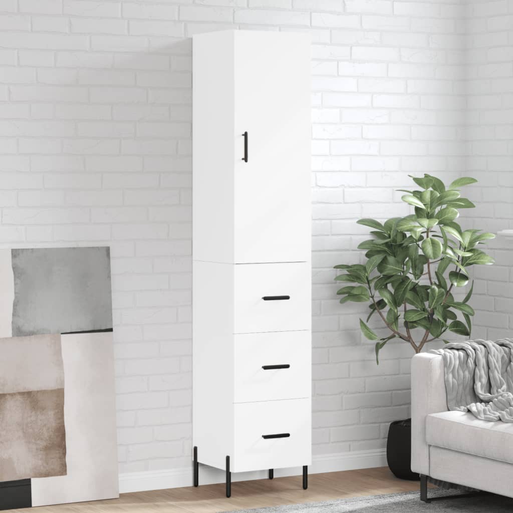 Highboard hvit 34,5x34x180 cm konstruert tre