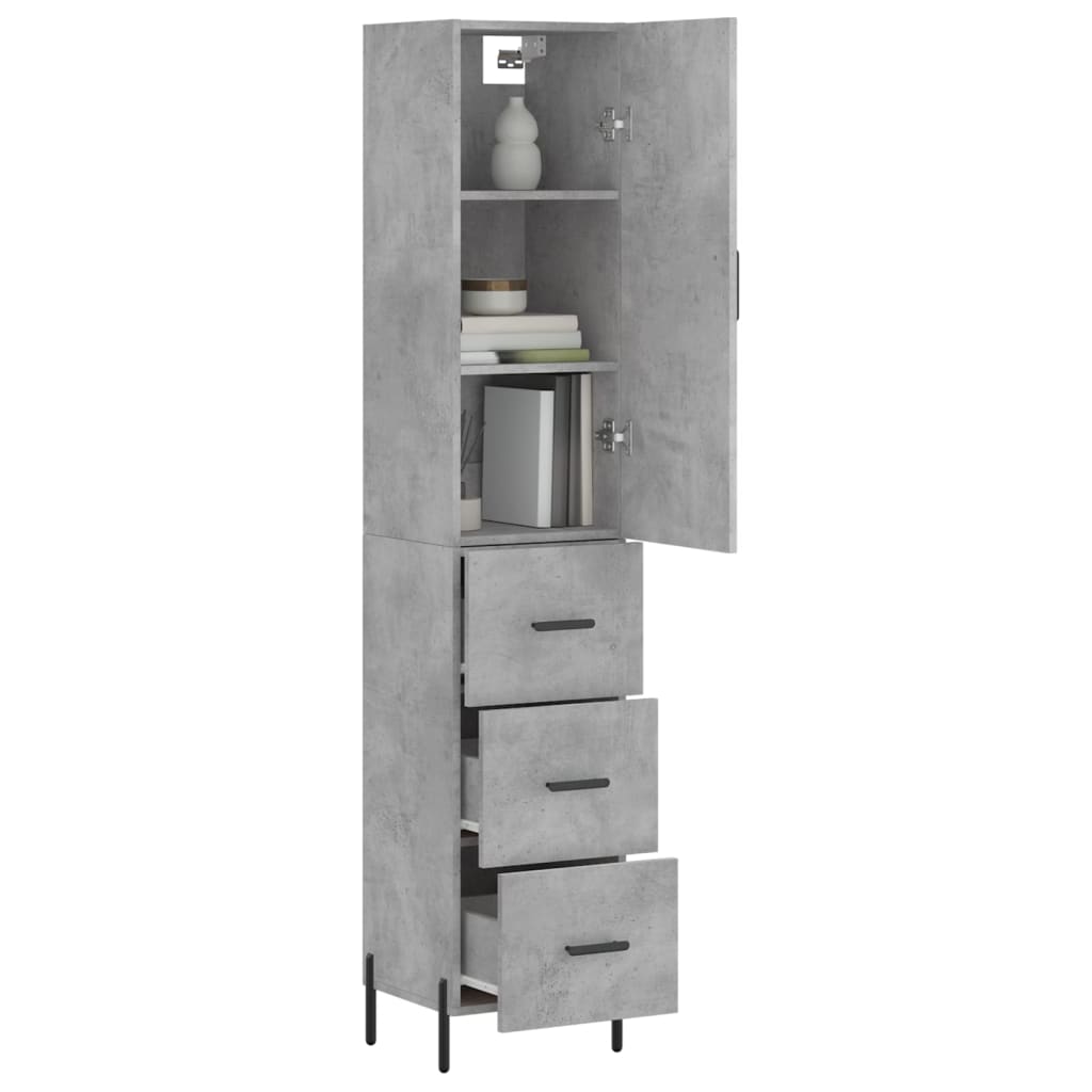 Highboard betonggrå 34,5x34x180 cm konstruert tre
