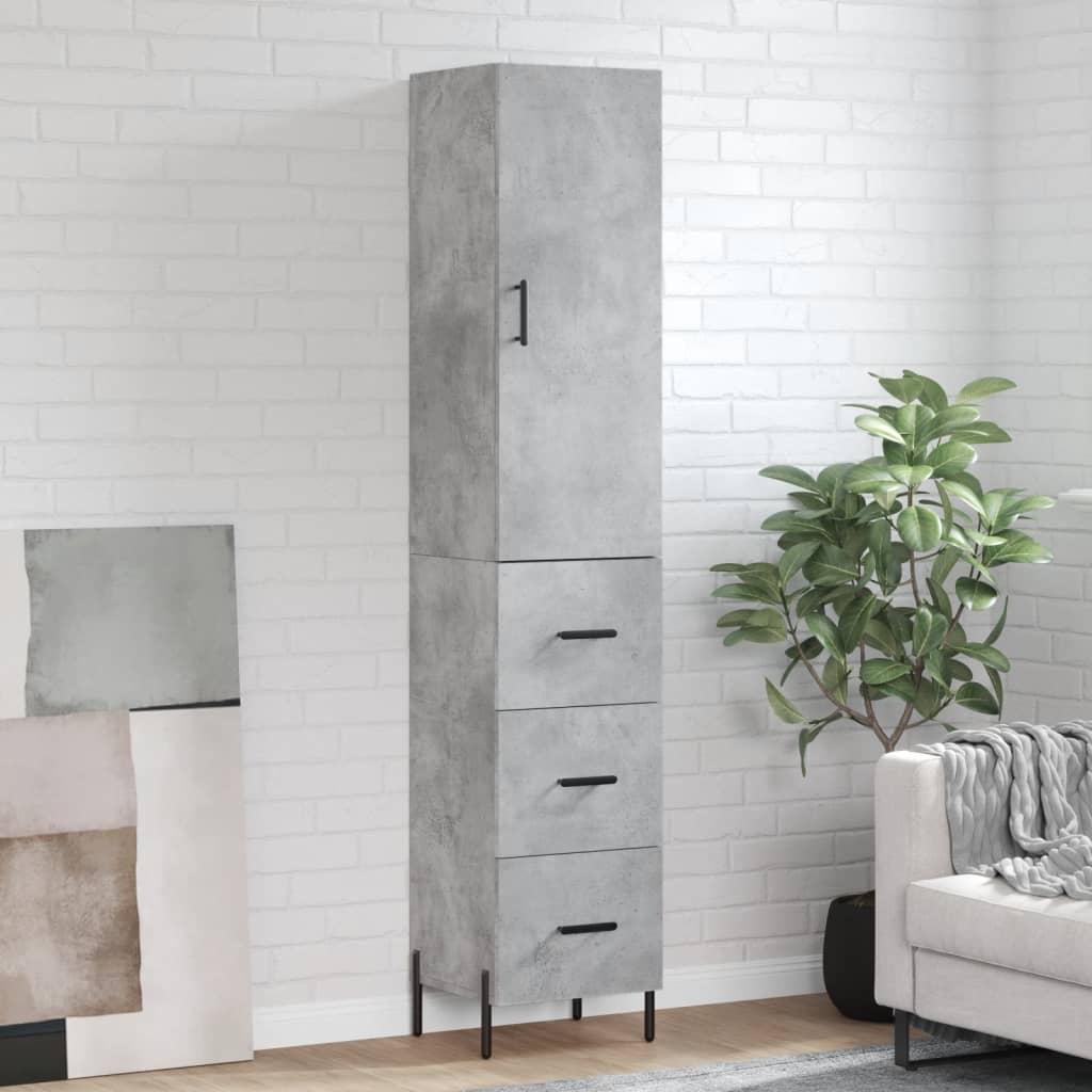 Highboard betonggrå 34,5x34x180 cm konstruert tre