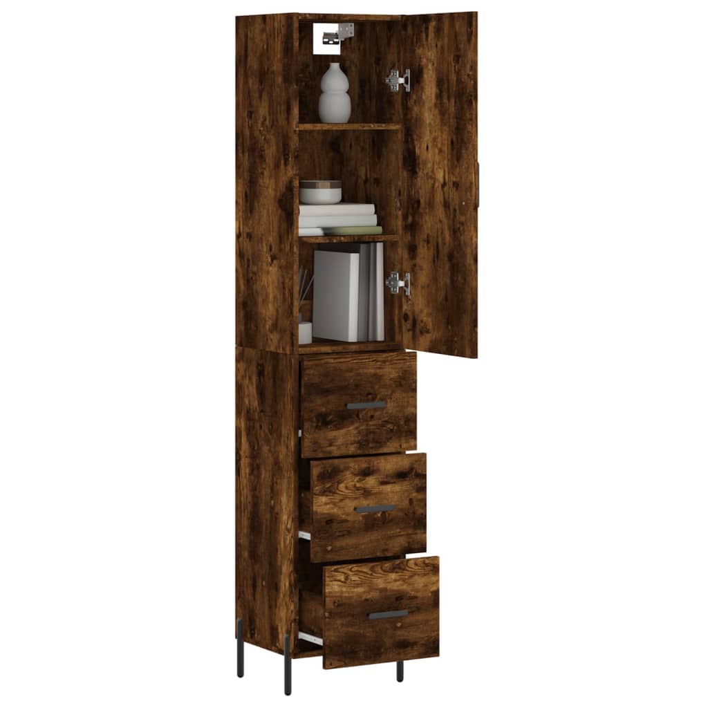 Highboard røkt eik 34,5x34x180 cm konstruert tre