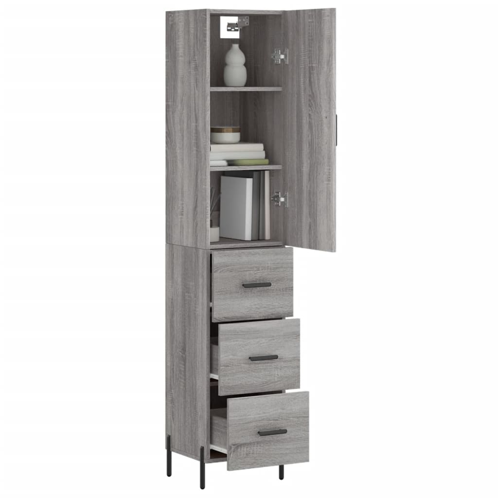 Highboard grå sonoma 34,5x34x180 cm konstruert tre
