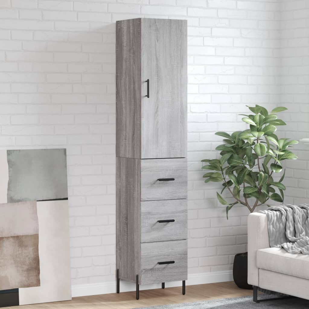 Highboard grå sonoma 34,5x34x180 cm konstruert tre