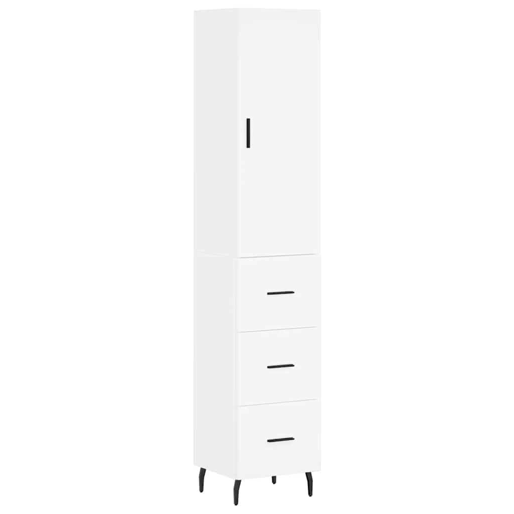 Highboard hvit 34,5x34x180 cm konstruert tre