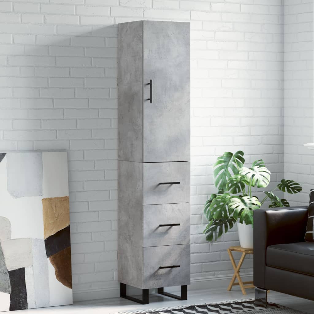 Highboard betonggrå 34,5x34x180 cm konstruert tre vidaXL