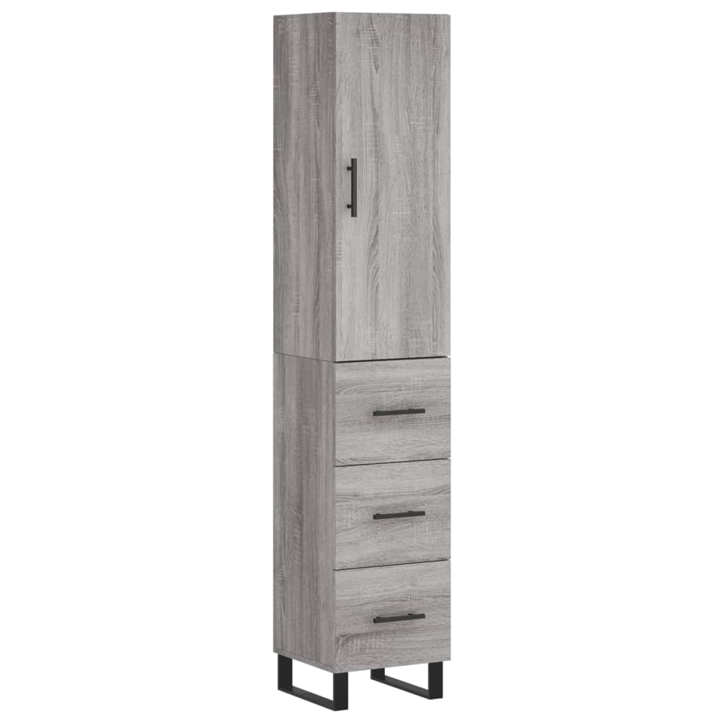 Highboard grå sonoma 34,5x34x180 cm konstruert tre
