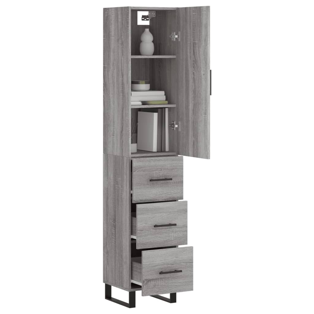 Highboard grå sonoma 34,5x34x180 cm konstruert tre