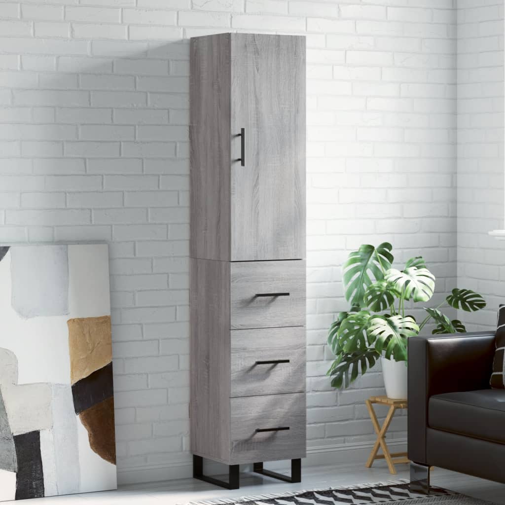Highboard grå sonoma 34,5x34x180 cm konstruert tre