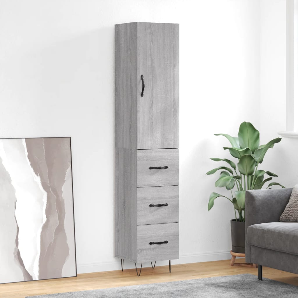 Highboard grå sonoma 34,5x34x180 cm konstruert tre