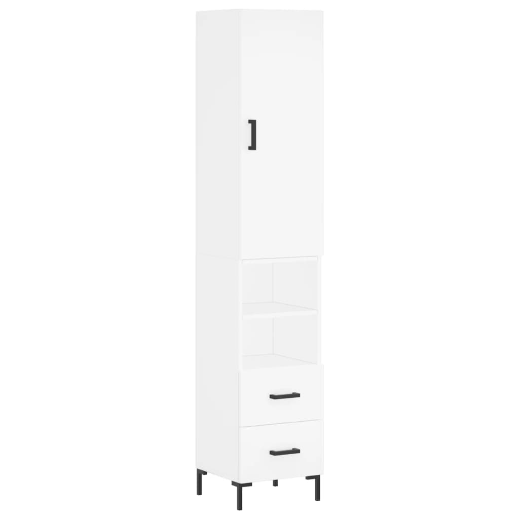 Highboard hvit 34,5x34x180 cm konstruert tre