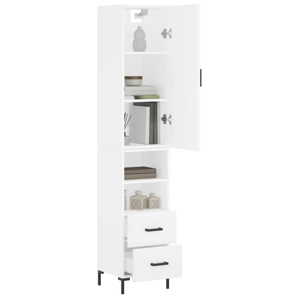 Highboard hvit 34,5x34x180 cm konstruert tre