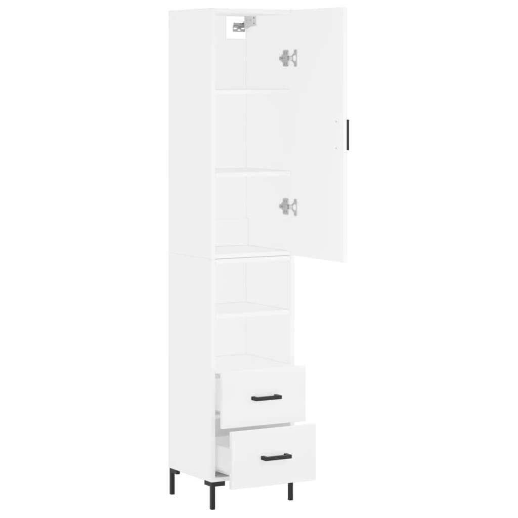 Highboard hvit 34,5x34x180 cm konstruert tre
