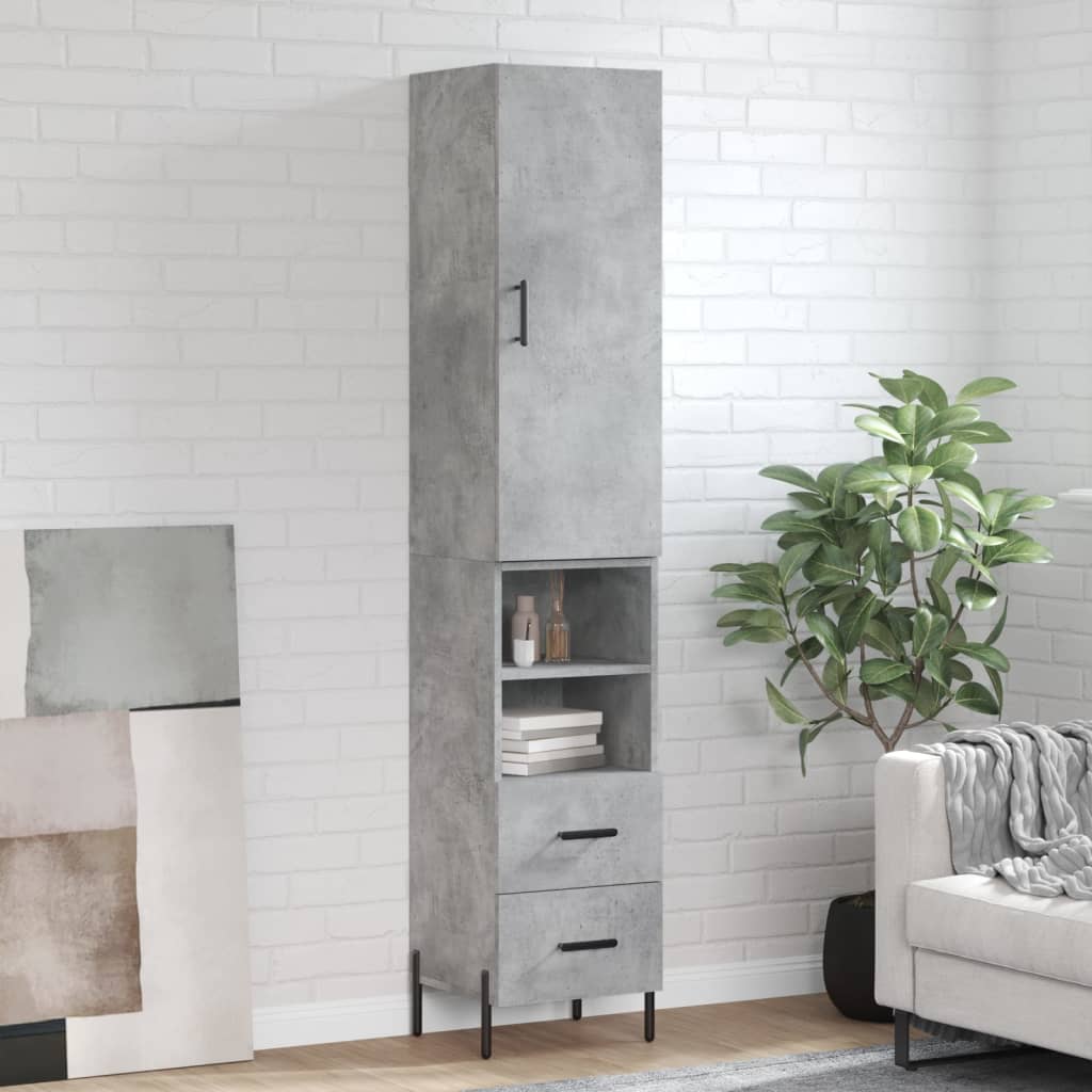 Highboard betonggrå 34,5x34x180 cm konstruert tre