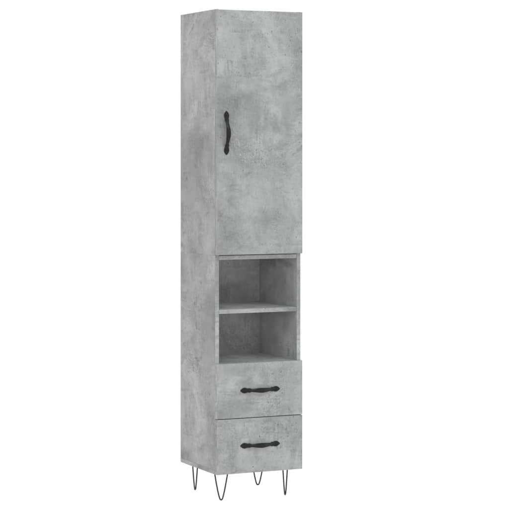 Highboard betonggrå 34,5x34x180 cm konstruert tre