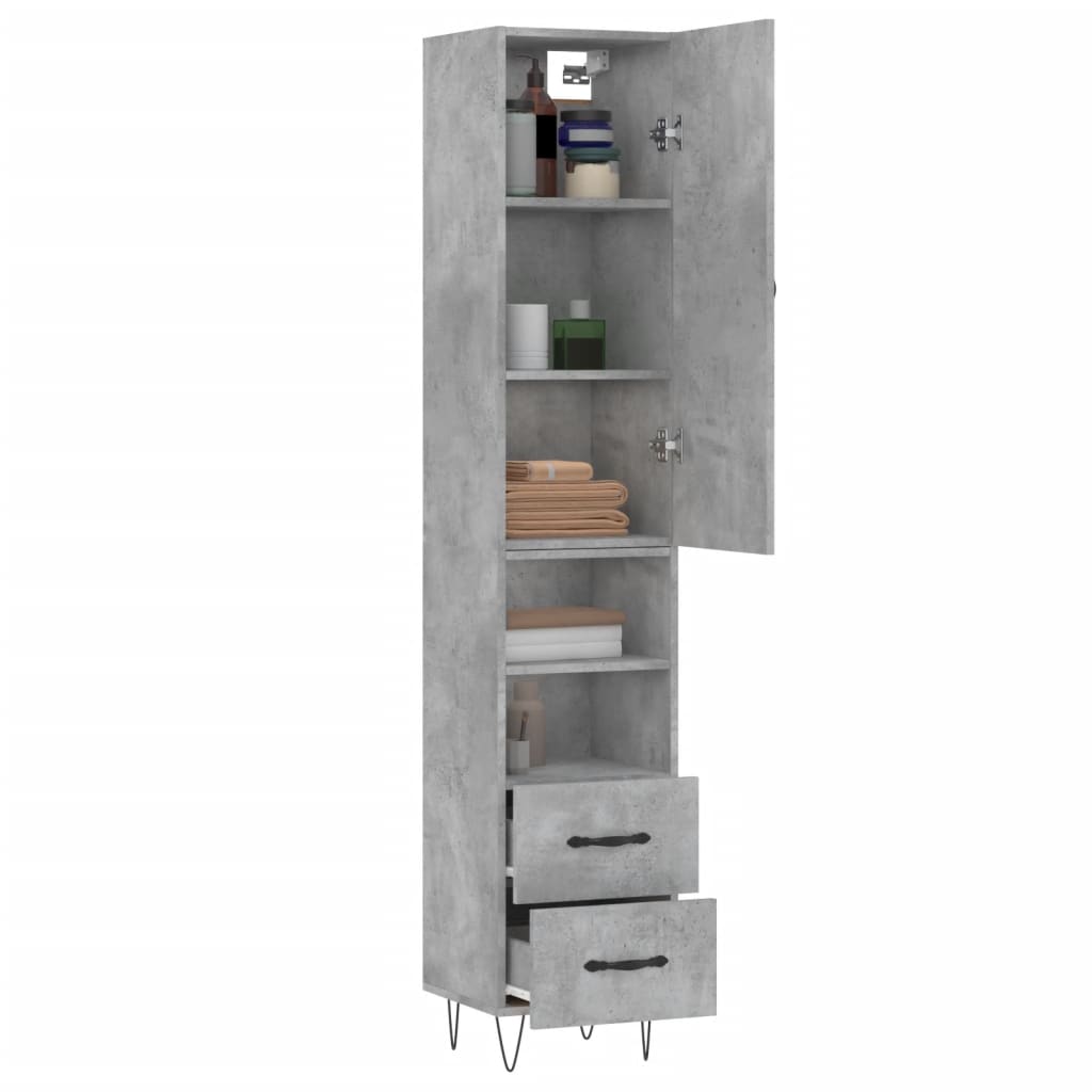 Highboard betonggrå 34,5x34x180 cm konstruert tre