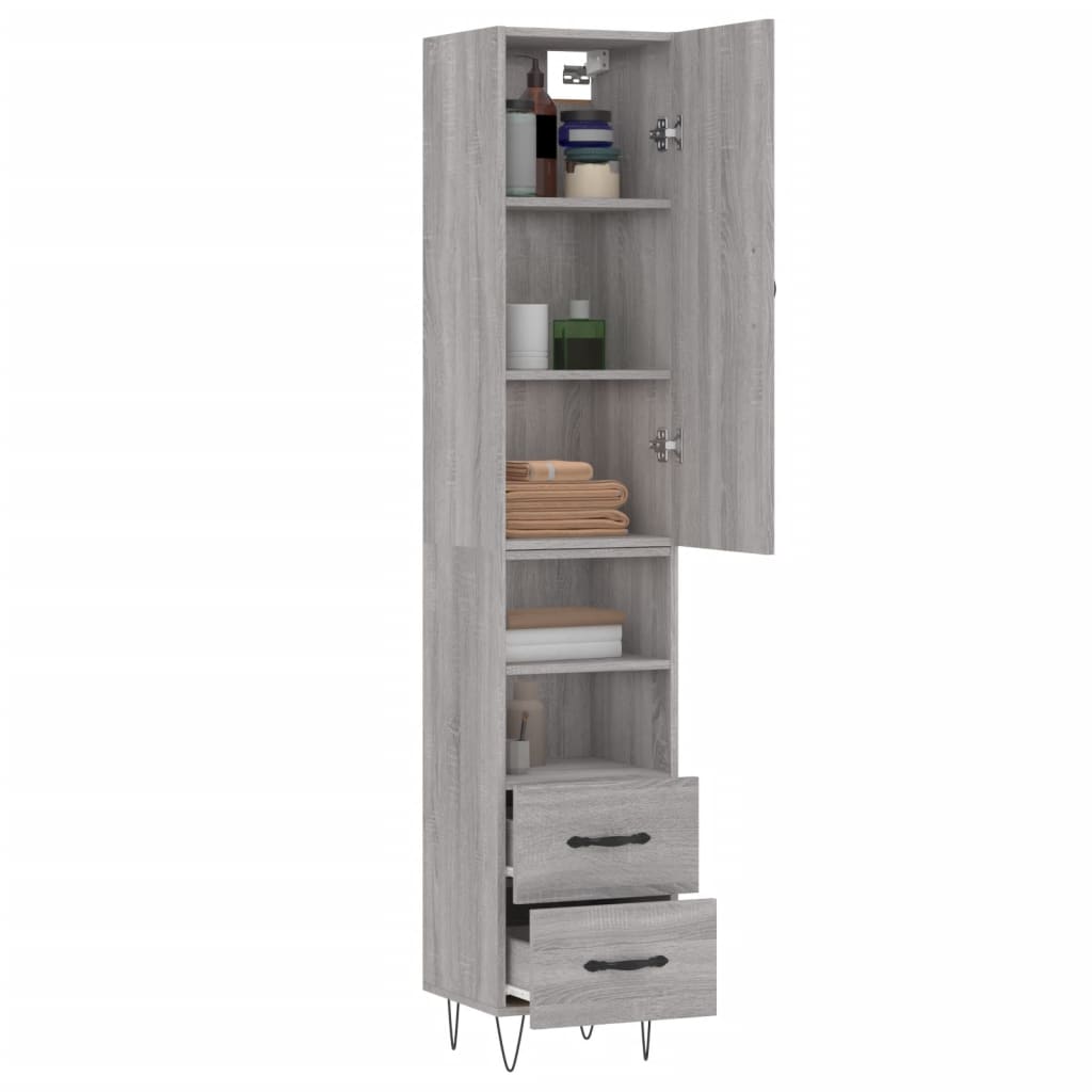 Highboard grå sonoma 34,5x34x180 cm konstruert tre