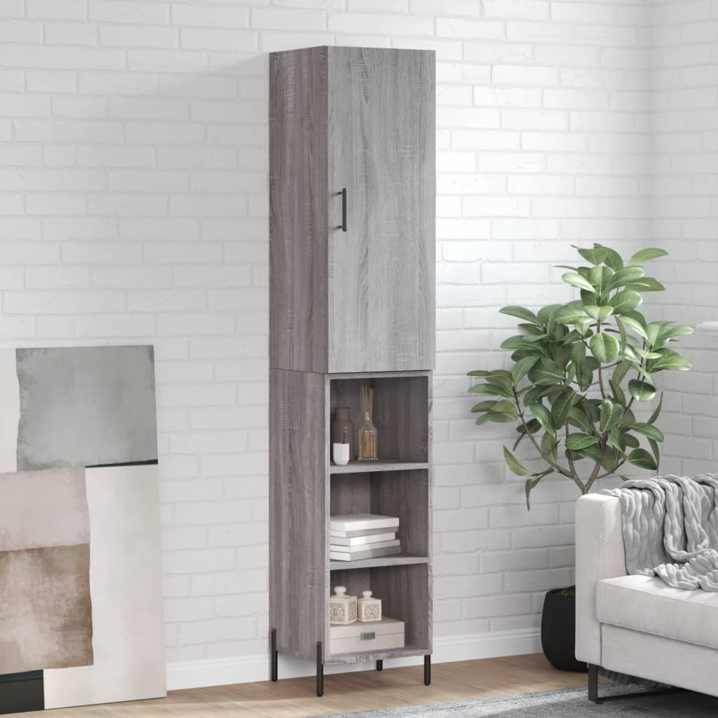 Highboard grå sonoma 34,5x34x180 cm konstruert tre