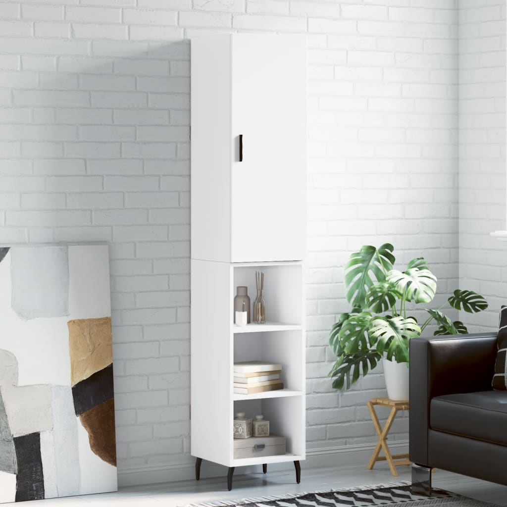 Highboard hvit 34,5x34x180 cm konstruert tre