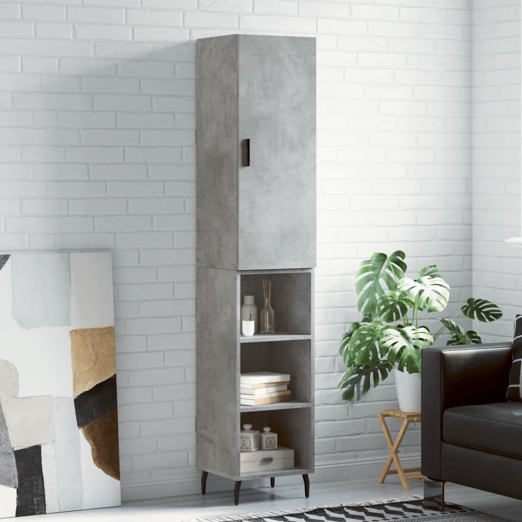 Highboard betonggrå 34,5x34x180 cm konstruert tre
