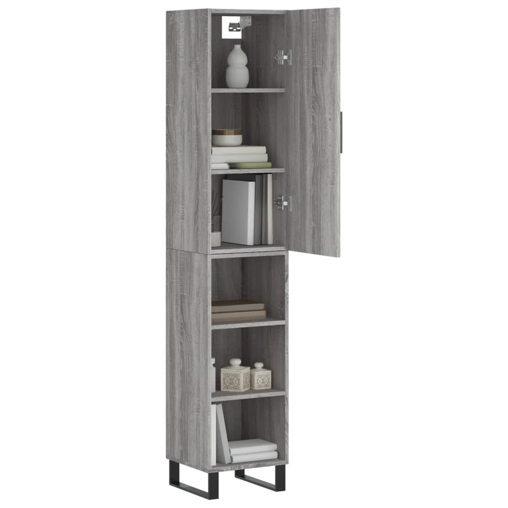 Highboard grå sonoma 34,5x34x180 cm konstruert tre