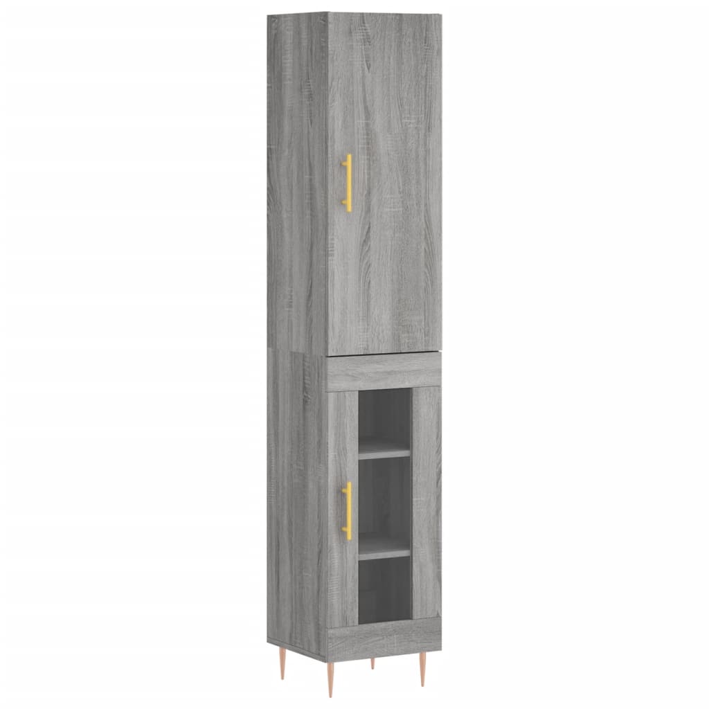 Highboard grå sonoma 34,5x34x180 cm konstruert tre