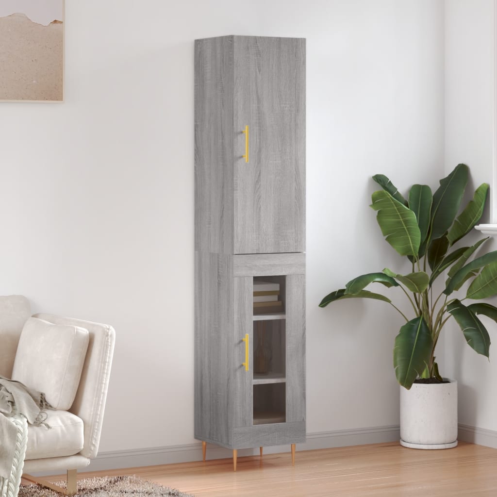 Highboard grå sonoma 34,5x34x180 cm konstruert tre