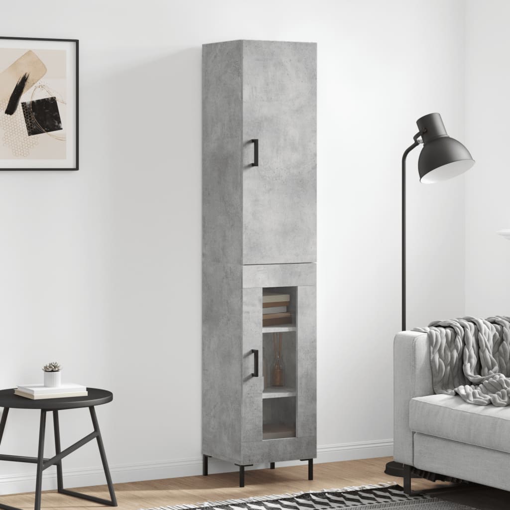 Highboard betonggrå 34,5x34x180 cm konstruert tre
