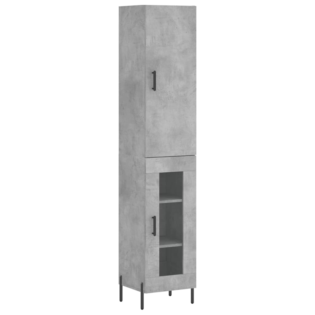 Highboard betonggrå 34,5x34x180 cm konstruert tre