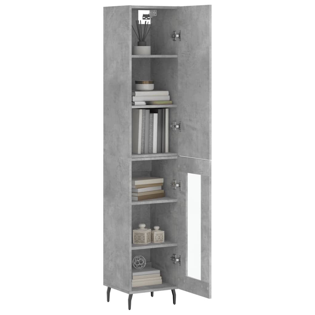 Highboard betonggrå 34,5x34x180 cm konstruert tre