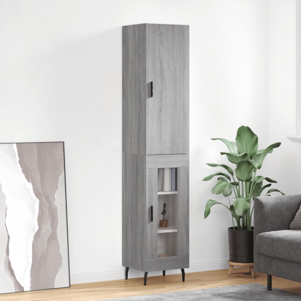 Highboard grå sonoma 34,5x34x180 cm konstruert tre