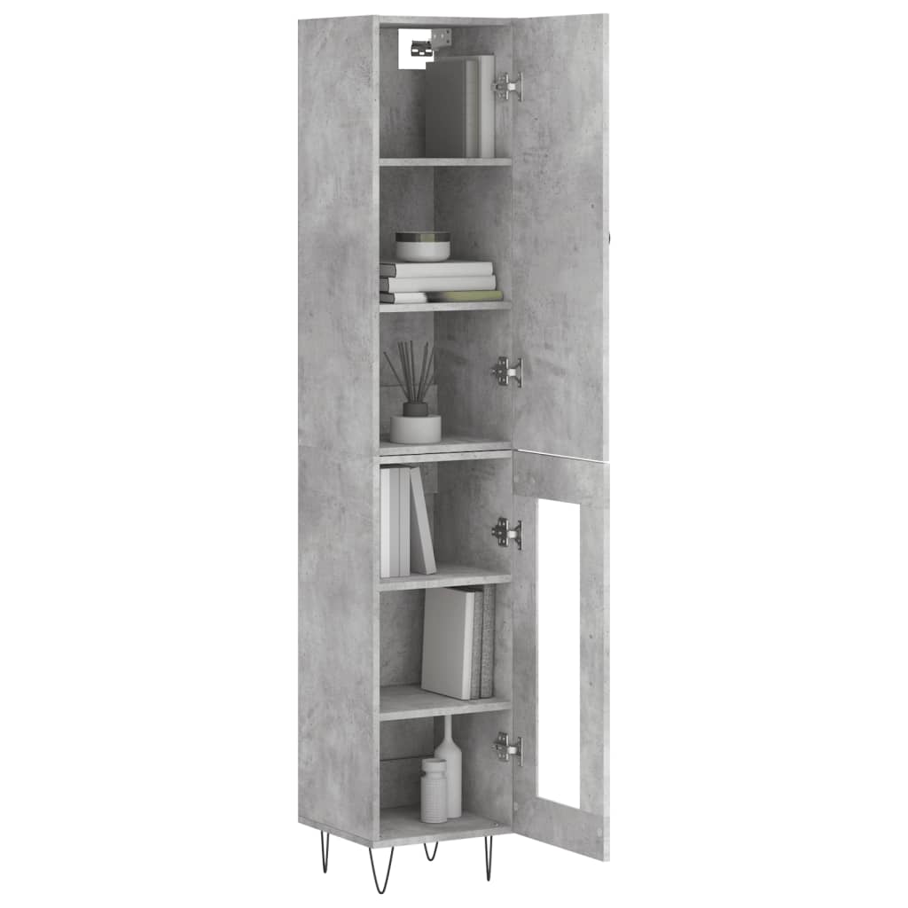 Highboard betonggrå 34,5x34x180 cm konstruert tre