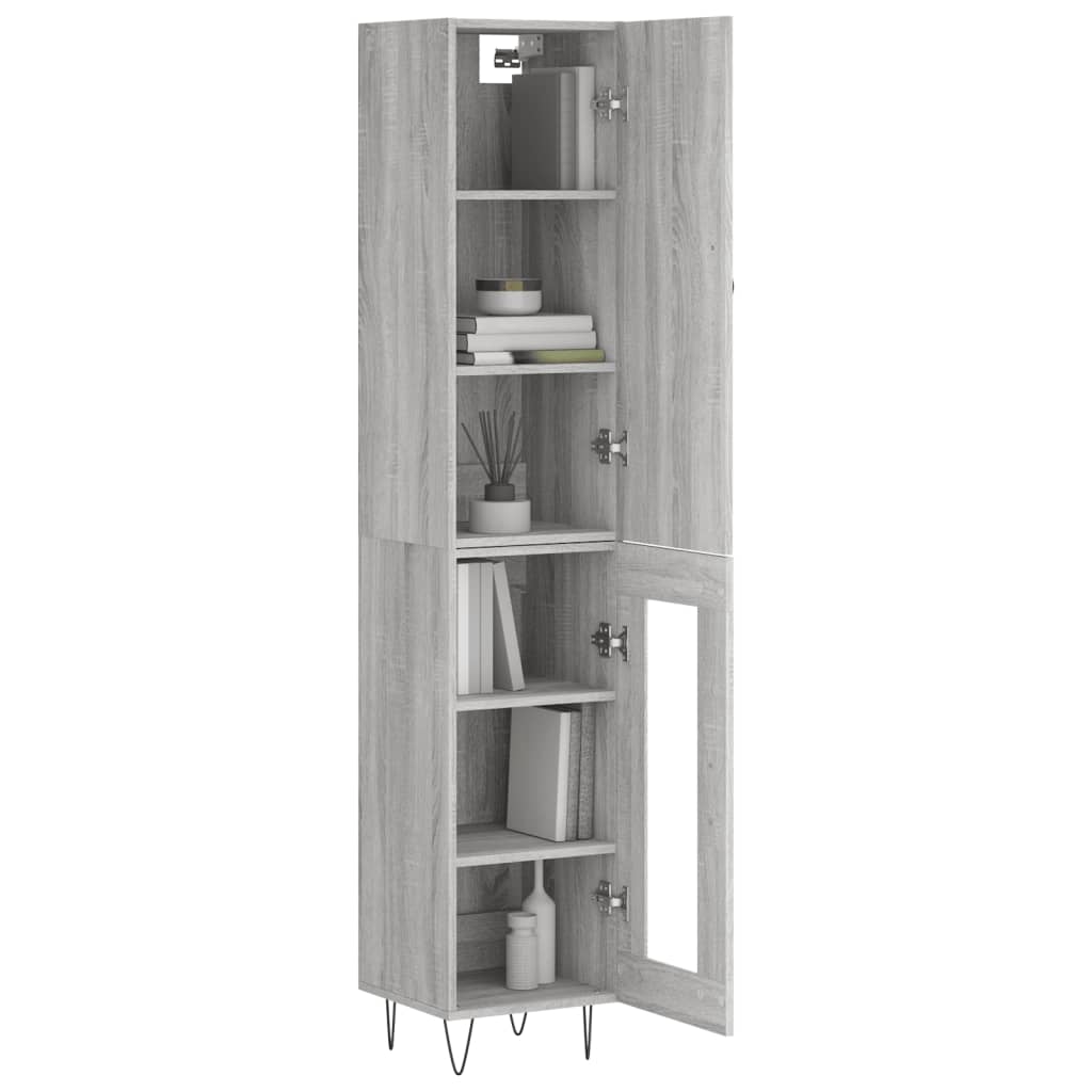 Highboard grå sonoma 34,5x34x180 cm konstruert tre