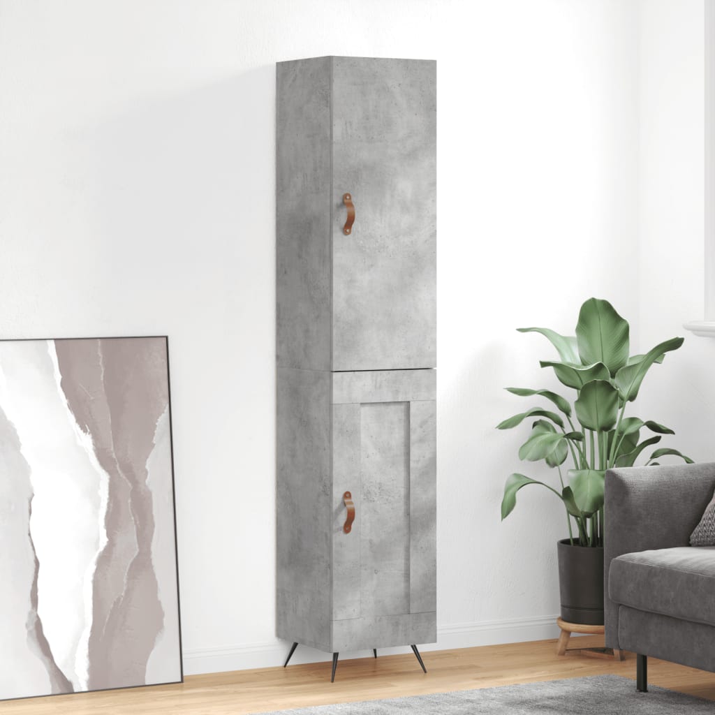 Highboard betonggrå 34,5x34x180 cm konstruert tre