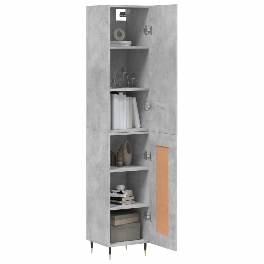Highboard betonggrå 34,5x34x180 cm konstruert tre