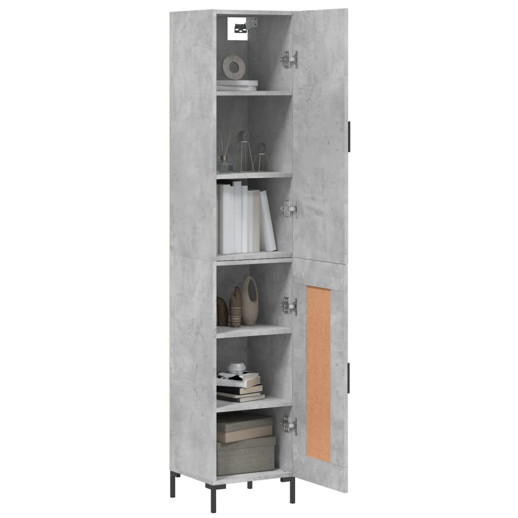 Highboard betonggrå 34,5x34x180 cm konstruert tre