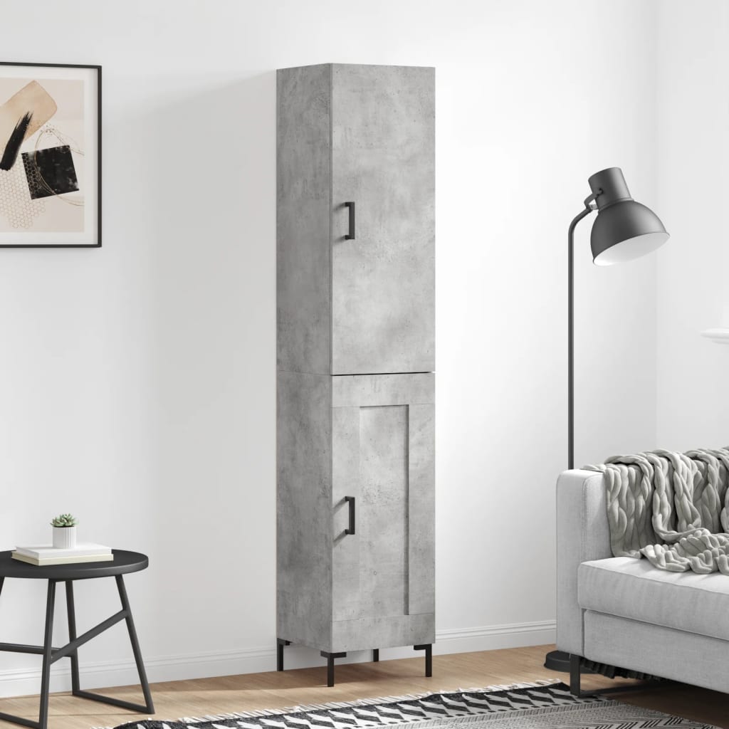 Highboard betonggrå 34,5x34x180 cm konstruert tre