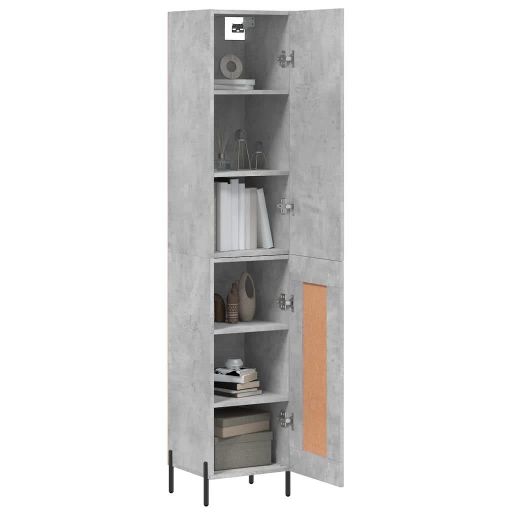 Highboard betonggrå 34,5x34x180 cm konstruert tre