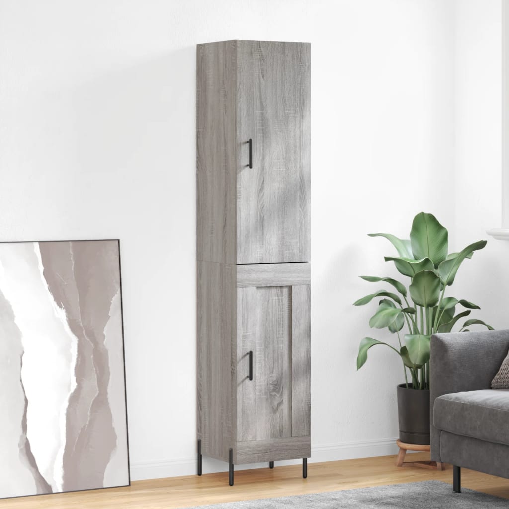 Highboard grå sonoma 34,5x34x180 cm konstruert tre