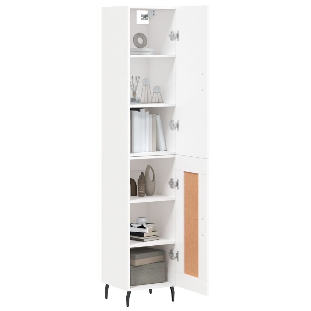 Highboard hvit 34,5x34x180 cm konstruert tre