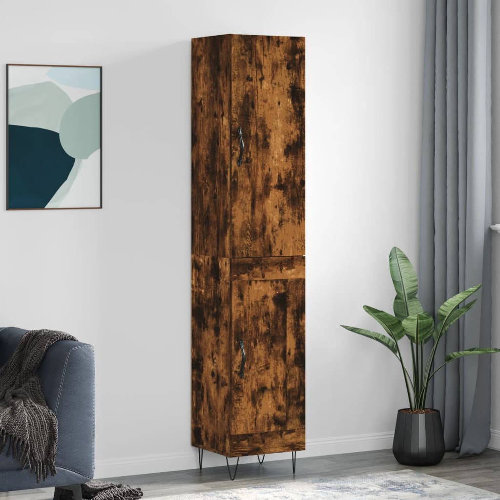 Highboard røkt eik 34,5x34x180 cm konstruert tre