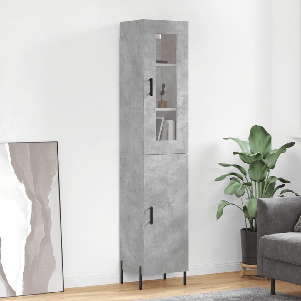 Highboard betonggrå 34,5x34x180 cm konstruert tre