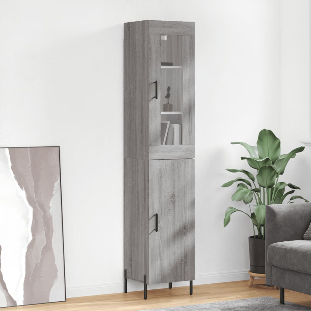 Highboard grå sonoma 34,5x34x180 cm konstruert tre