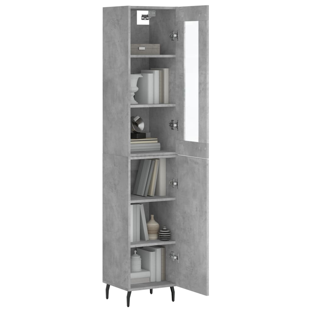 Highboard betonggrå 34,5x34x180 cm konstruert tre