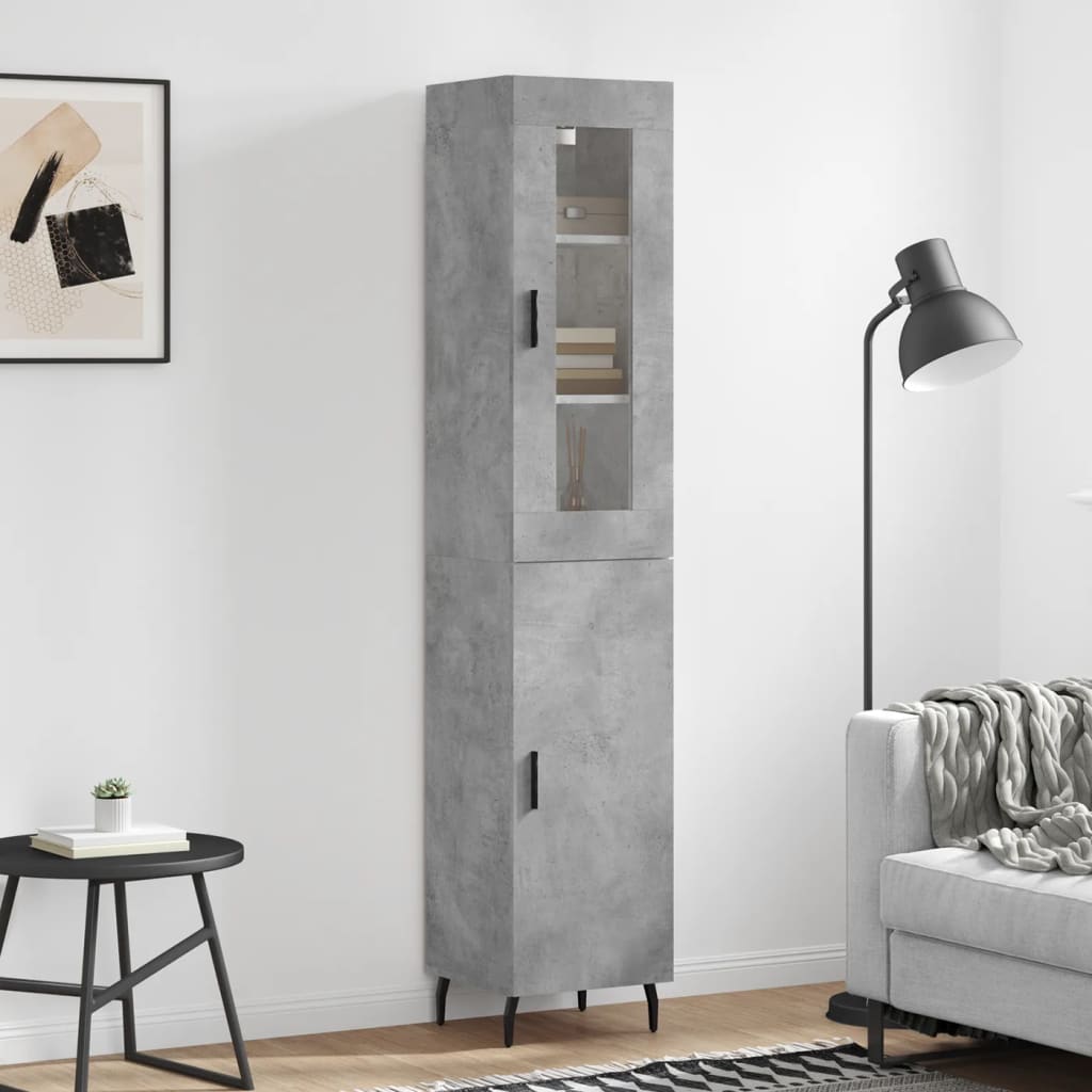 Highboard betonggrå 34,5x34x180 cm konstruert tre