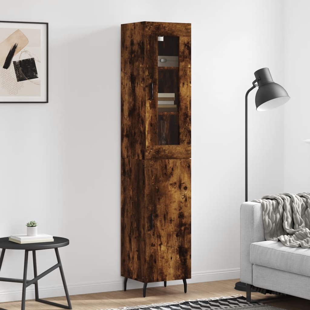 Highboard røkt eik 34,5x34x180 cm konstruert tre