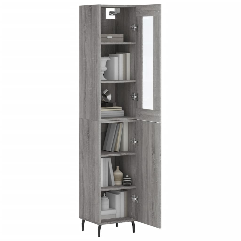 Highboard grå sonoma 34,5x34x180 cm konstruert tre