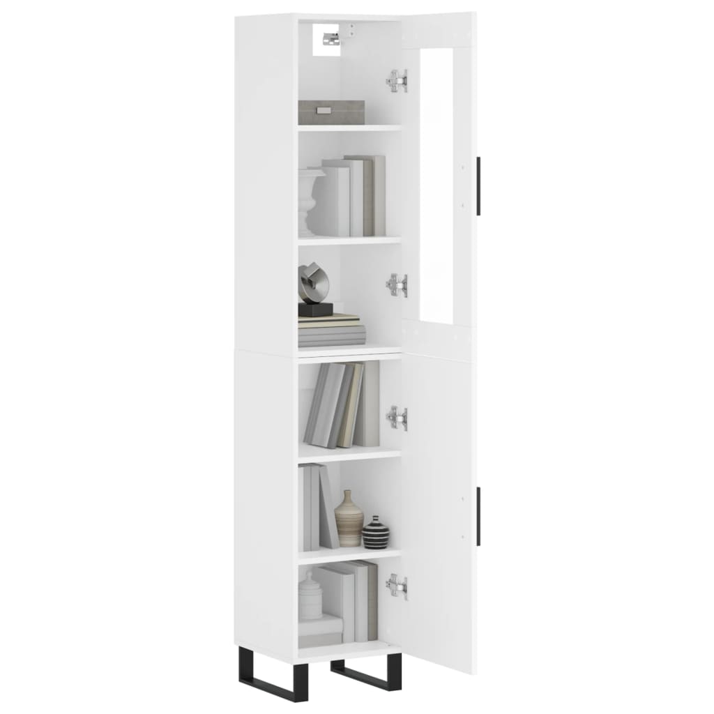 Highboard hvit 34,5x34x180 cm konstruert tre