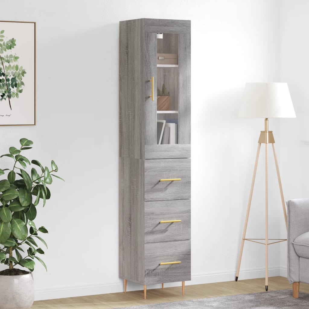 Highboard grå sonoma 34,5x34x180 cm konstruert tre