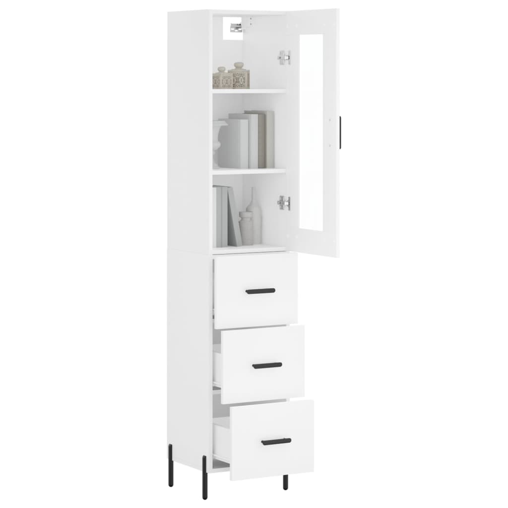 Highboard hvit 34,5x34x180 cm konstruert tre