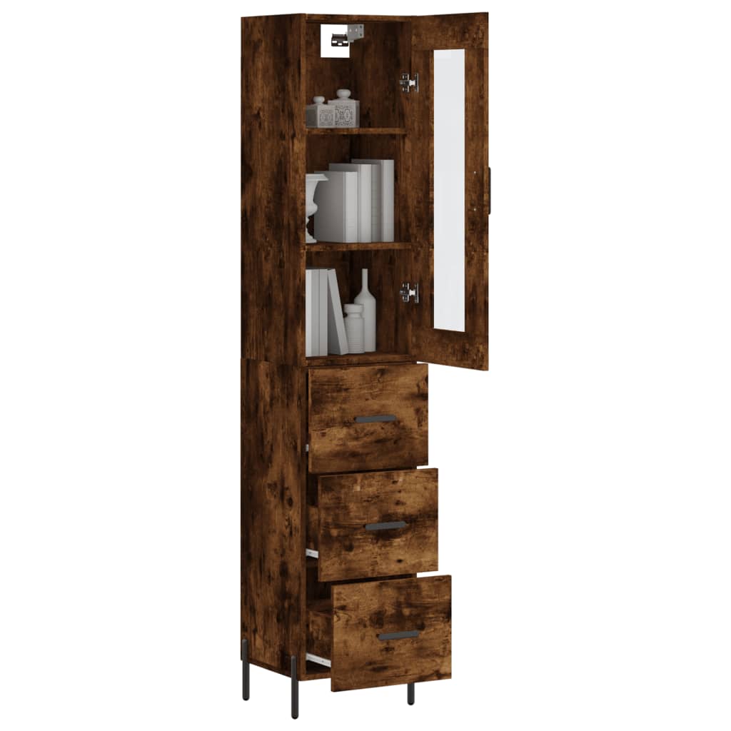 Highboard røkt eik 34,5x34x180 cm konstruert tre